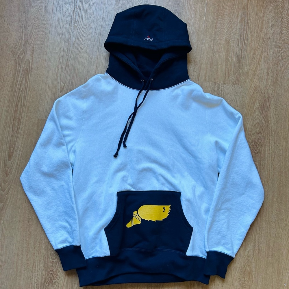 NOAH Two-Tone Winged Foot Hoodie Navy White L Men's Pullover Sweatshirt